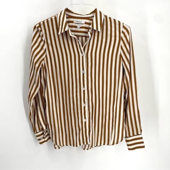 MADEWELL Crinkled Toffee Striped Long Sleeve Button-Up Collared Shirt - Picture 3 of 9